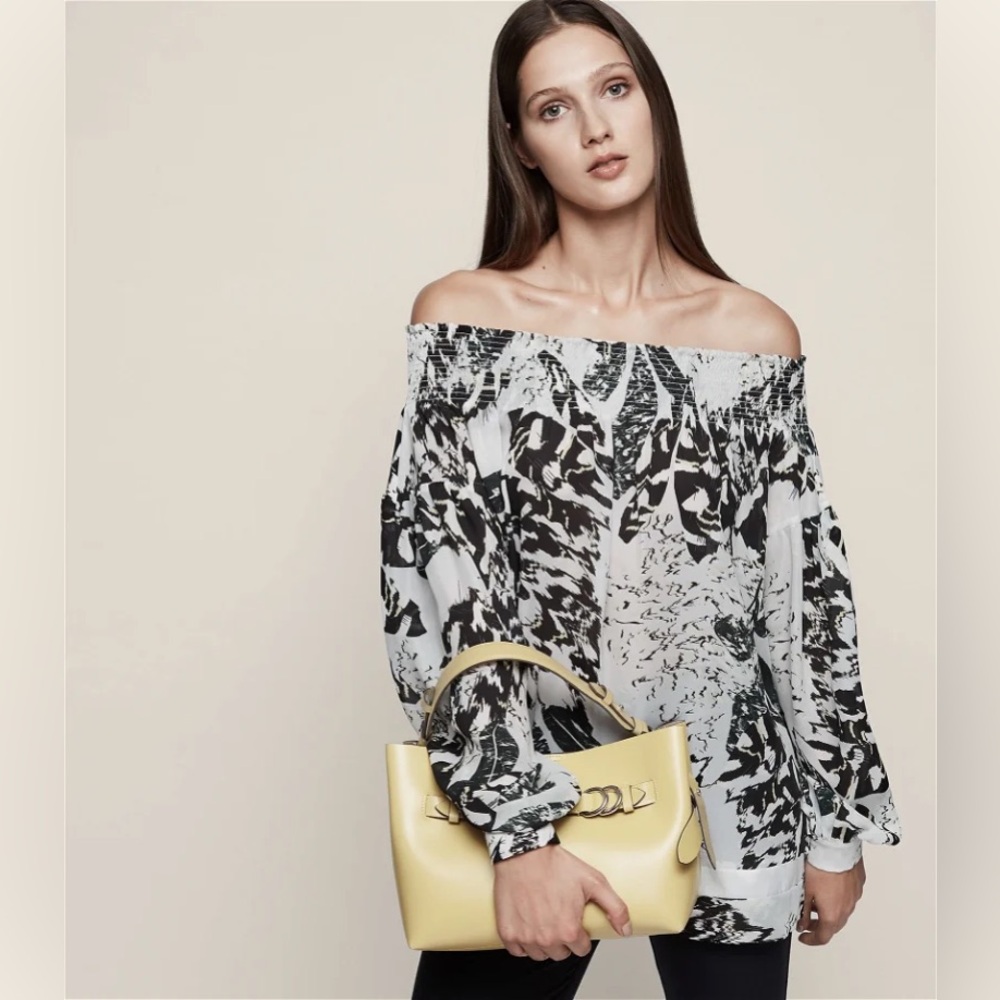 REISS Christa Off-The-Shoulder Long Sleeve Printed Blouse Top, Size 4